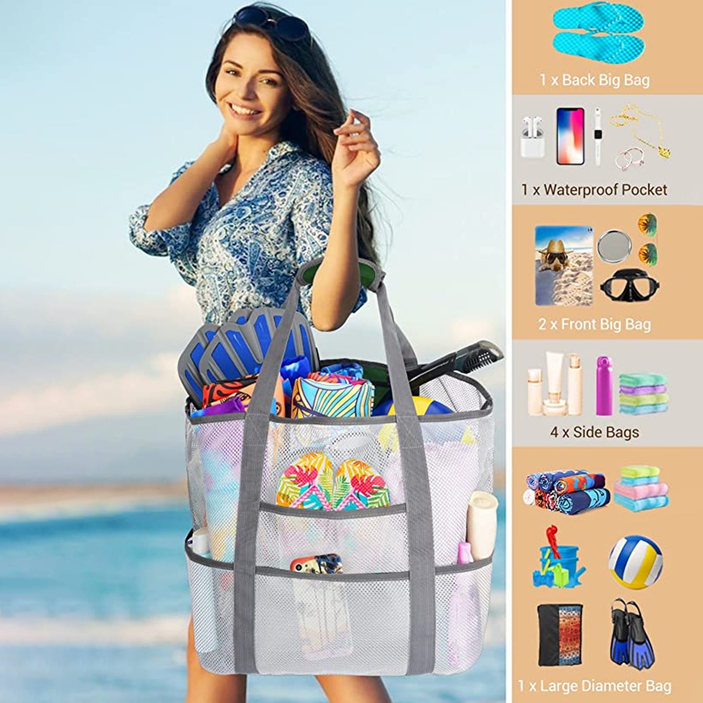 OKEYOLIVE Mesh Beach Bag