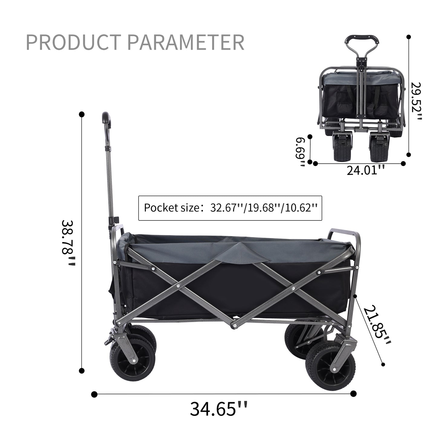 OKEYOLIVE Heavy Duty Collapsible Folding Cart with Large Wheel for Beach