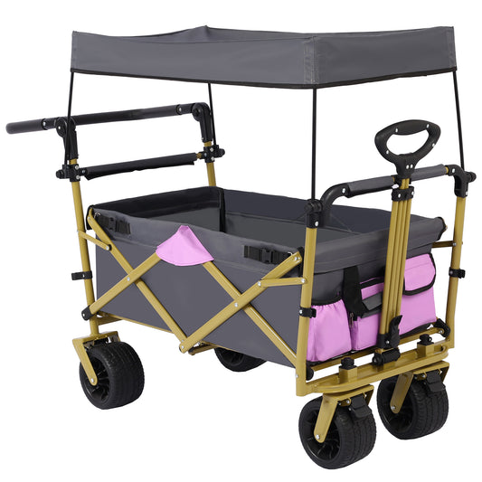 OKEYOLIVE Push & Pull Utility Folding Wagon with Removable Canopy