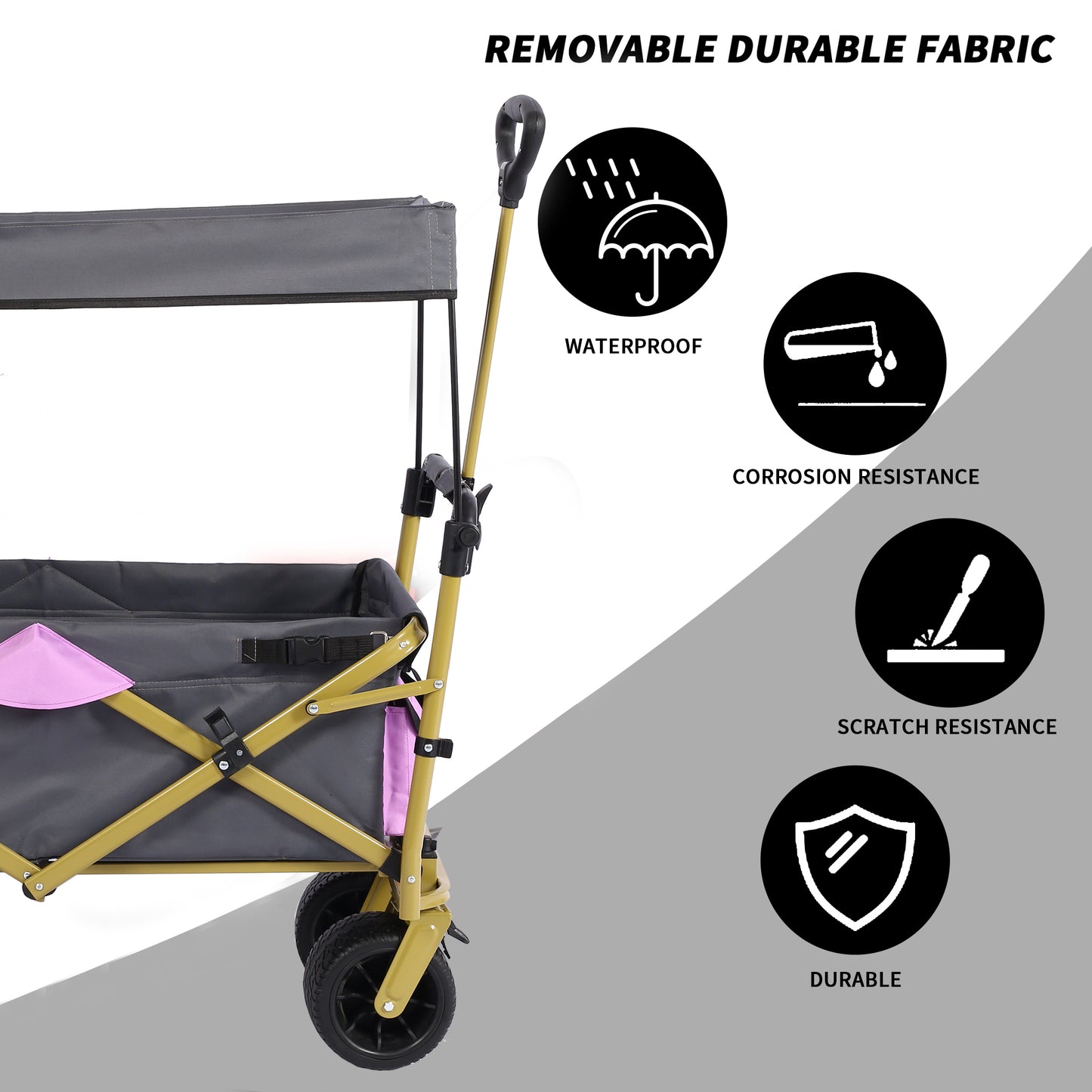 OKEYOLIVE Push & Pull Utility Folding Wagon with Removable Canopy