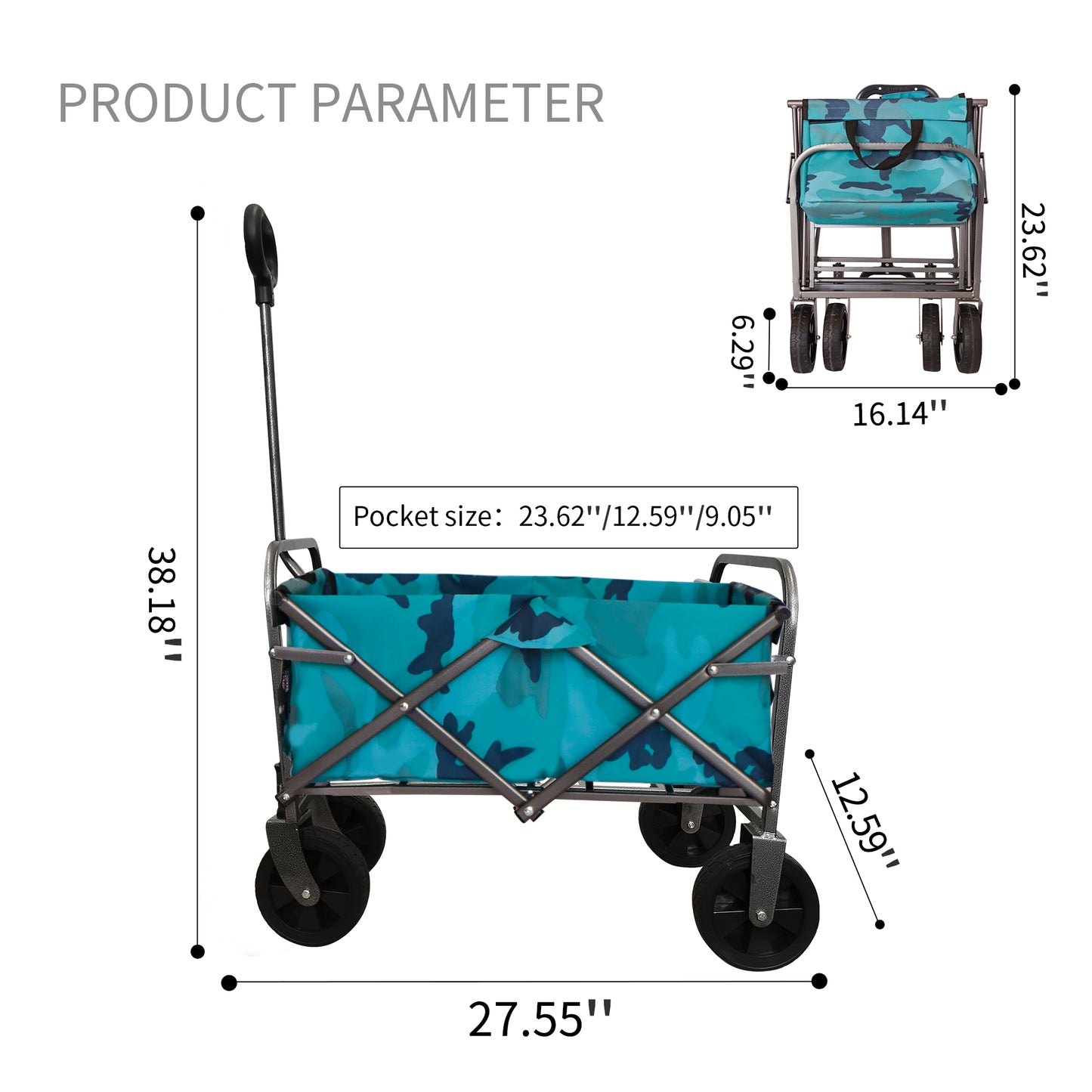 OKEYOLIVE Outdoor Garden Multipurpose Micro Collapsible Beach Trolley Cart Camping Folding Wagon