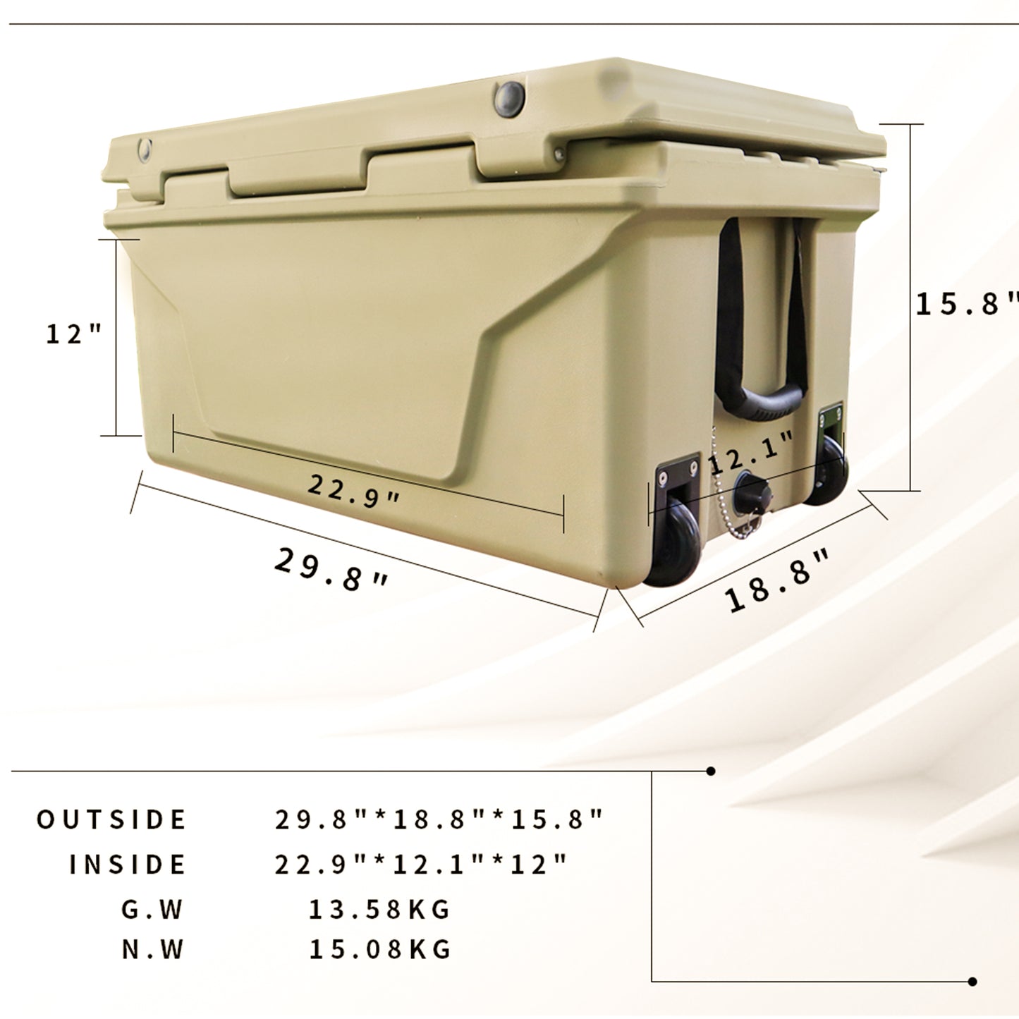 OKEYOLIVE Khaki color ice cooler box 65QT camping ice chest beer box outdoor fishing cooler