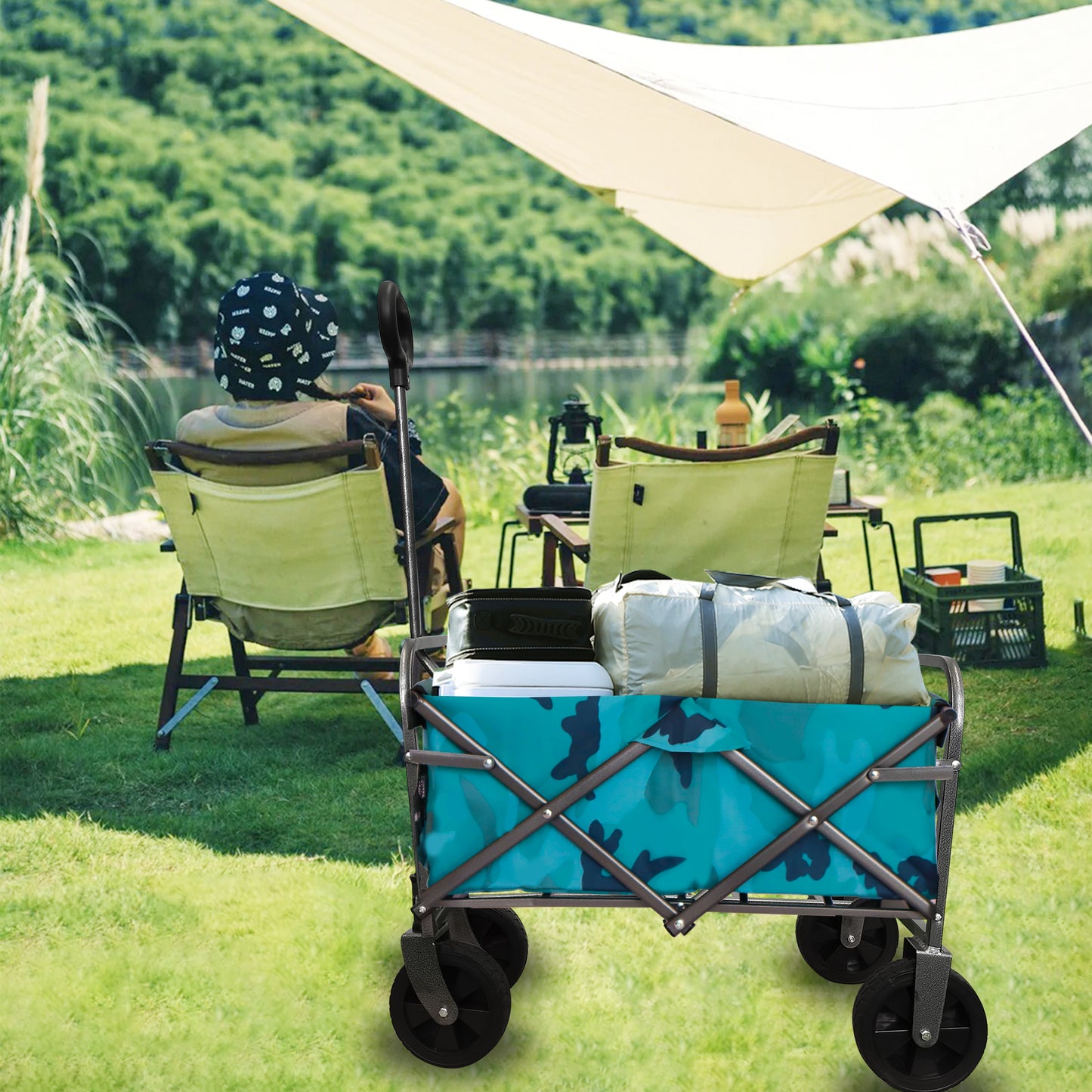 OKEYOLIVE Outdoor Garden Multipurpose Micro Collapsible Beach Trolley Cart Camping Folding Wagon