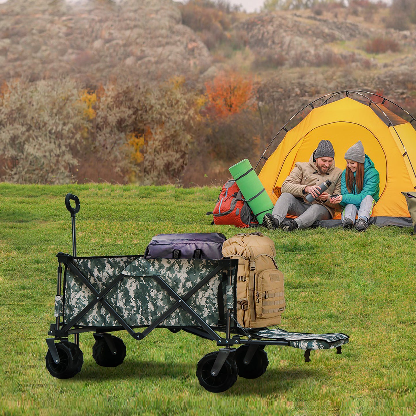 OKEYOLIVE Folding Utility Wagon Cart | All-terrain | Extended Design