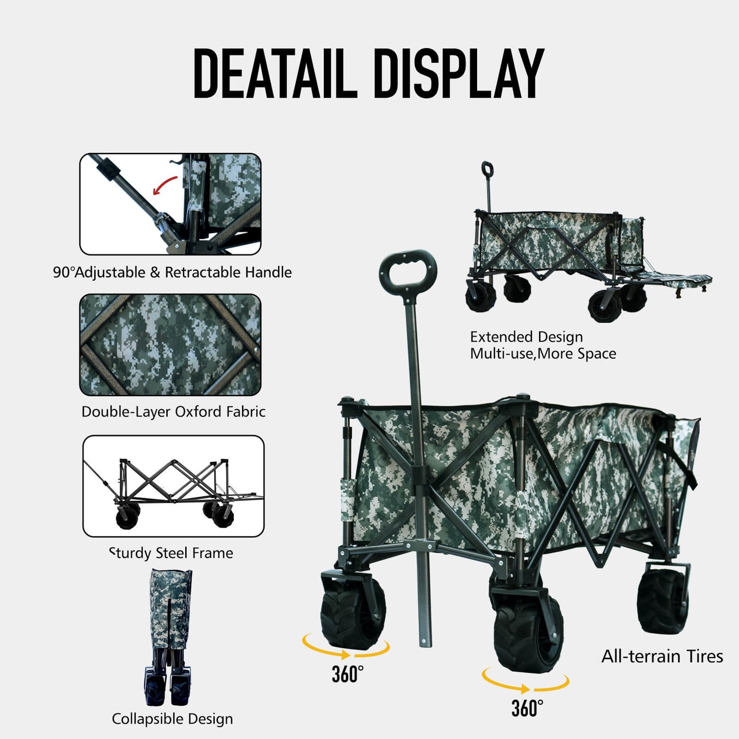 OKEYOLIVE Folding Utility Wagon Cart | All-terrain | Extended Design