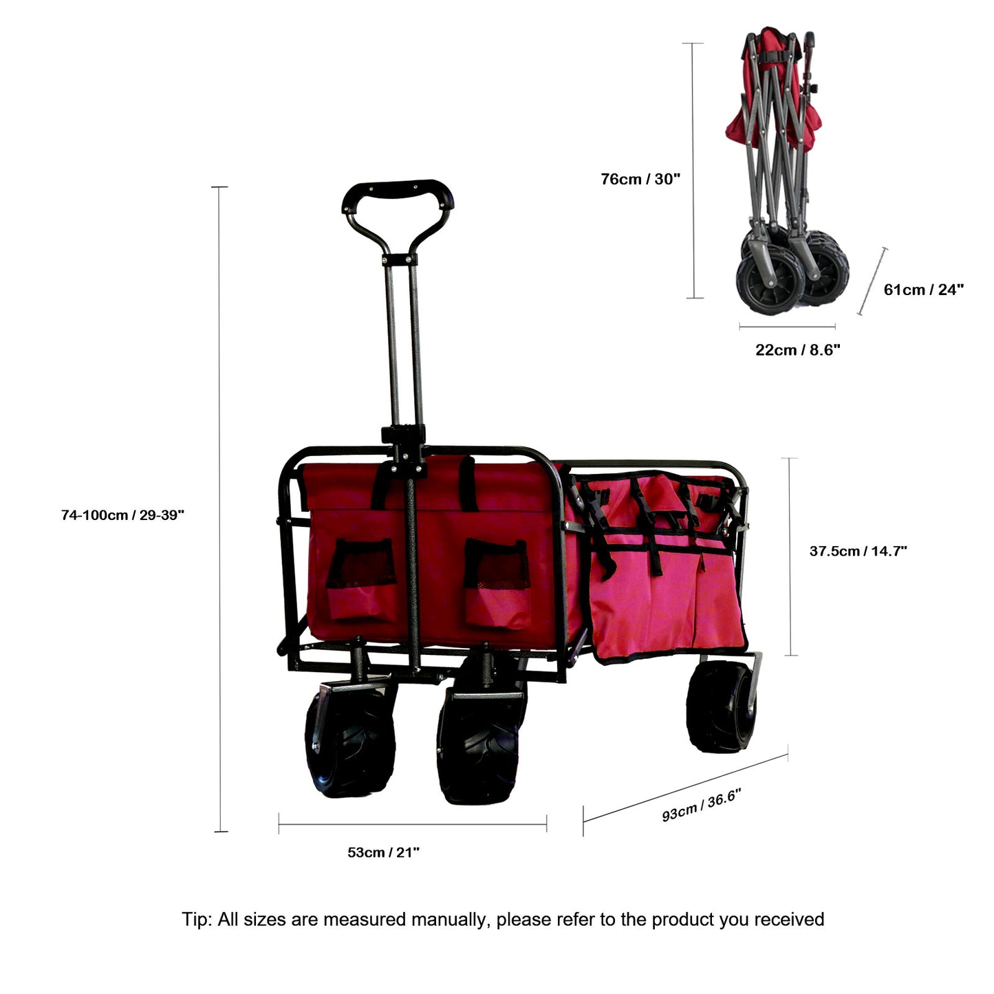 OKEYOLIVE Collapsible Utility Wagon Cart w/ Side Pocket