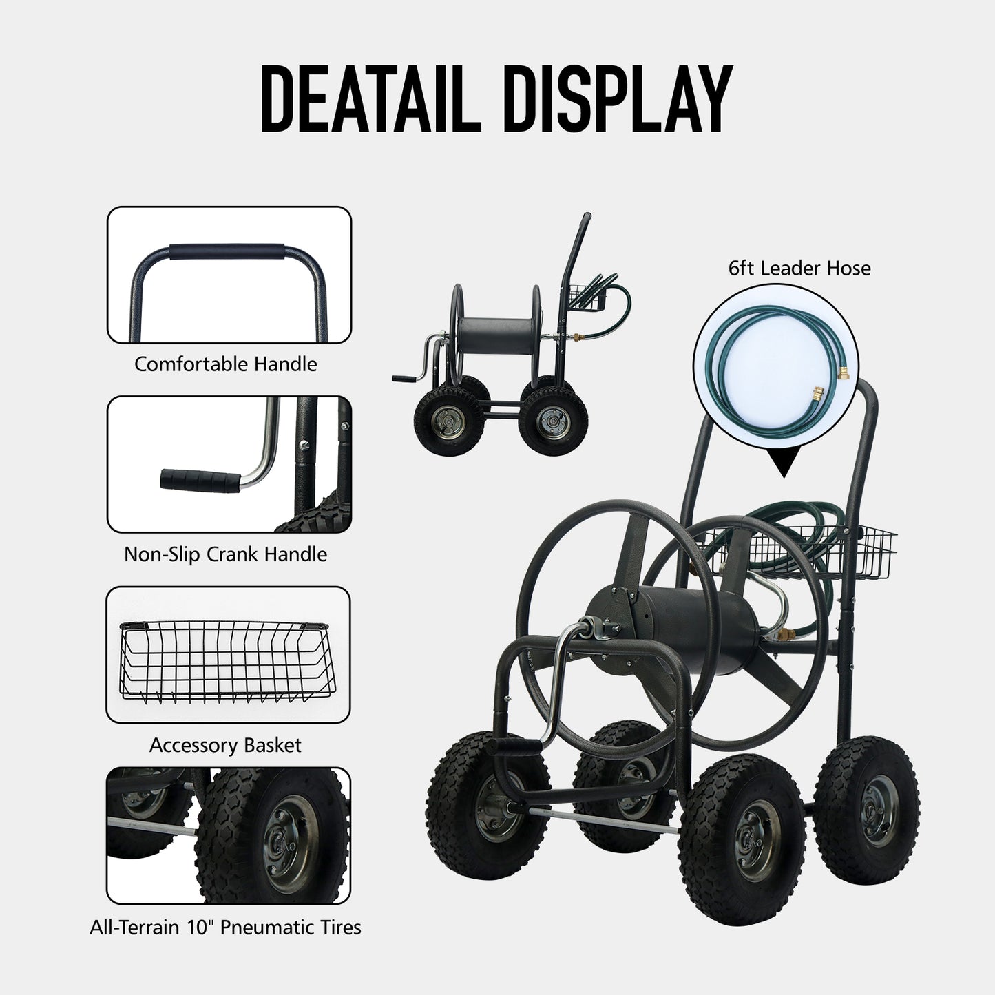 OKEYOLIVE Garden Hose Reel Cart w/ 250 ft Hose Capacity & Basket