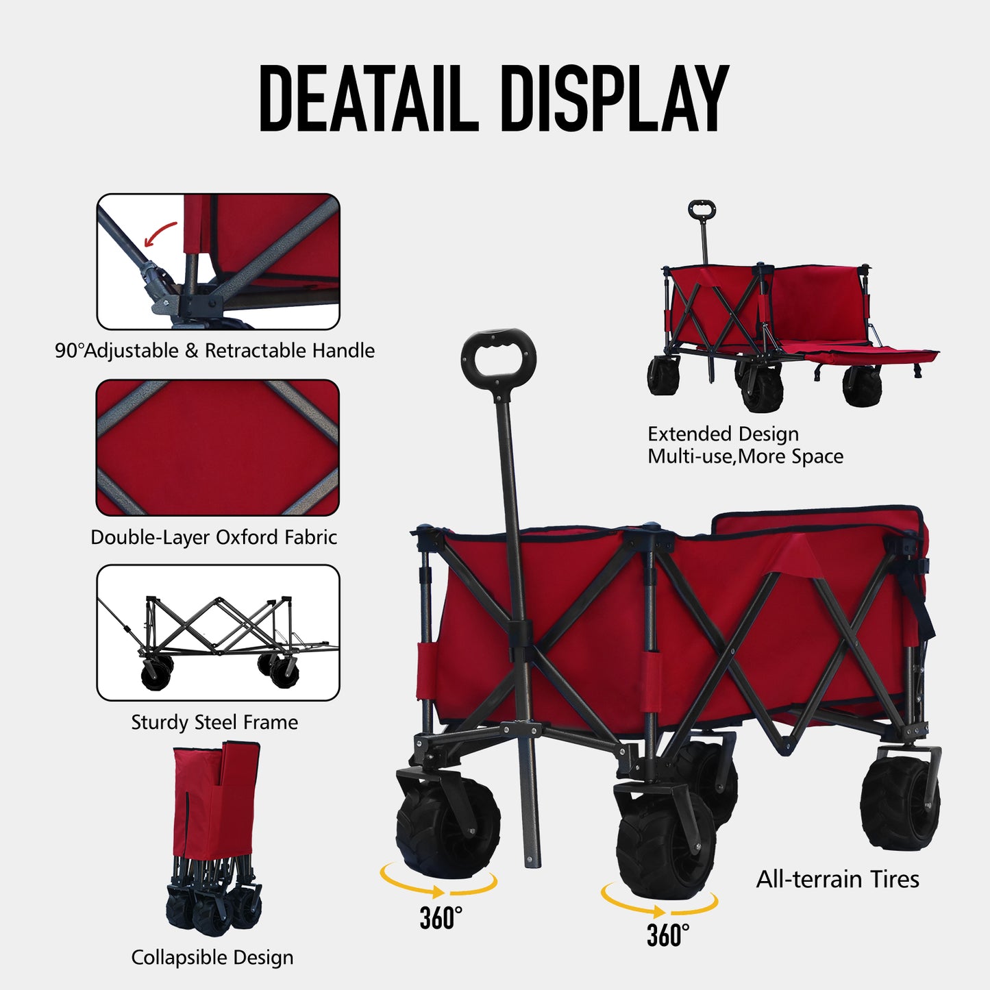 OKEYOLIVE Folding Utility Wagon Cart | All-terrain | Extended Design