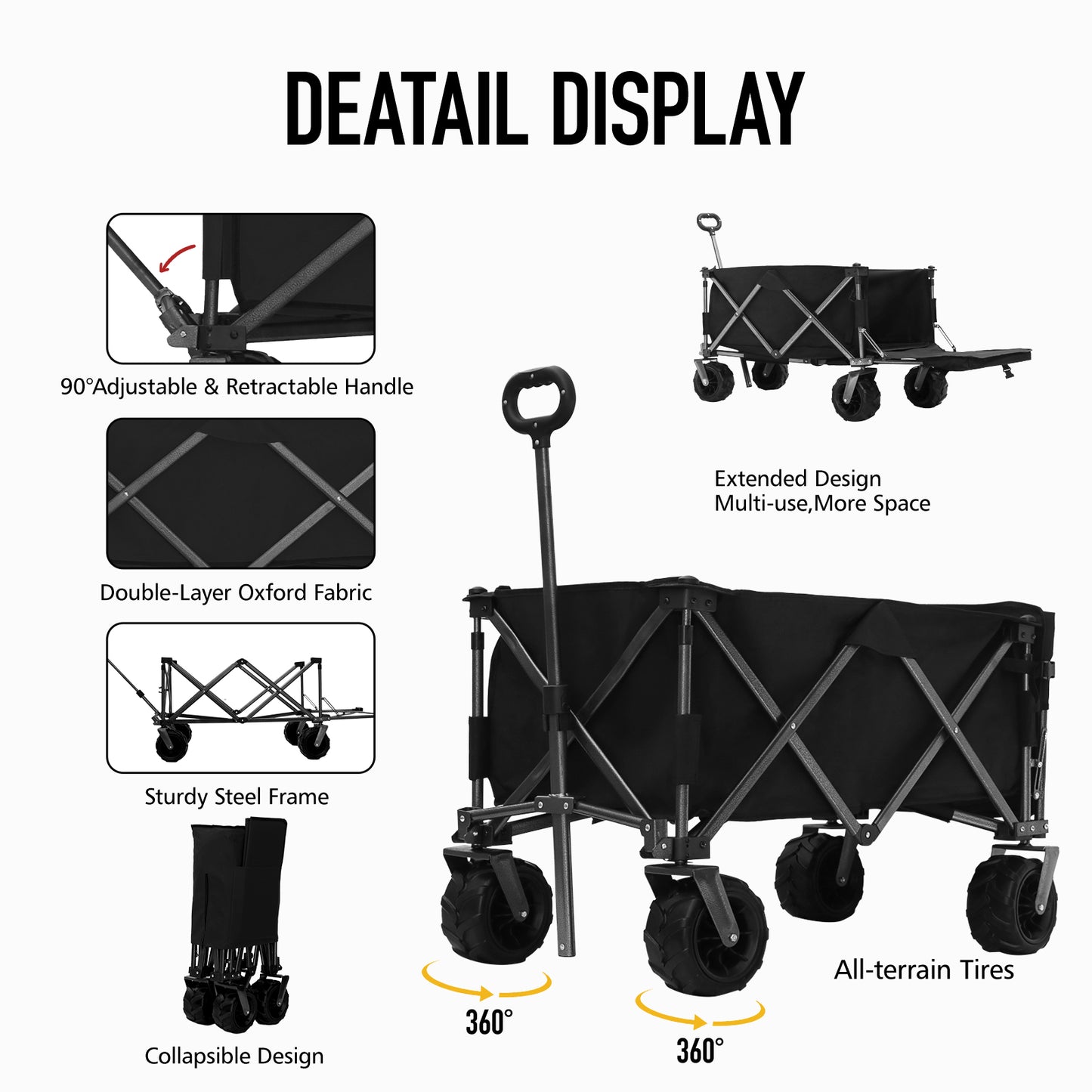 OKEYOLIVE Folding Utility Wagon Cart | All-terrain | Extended Design