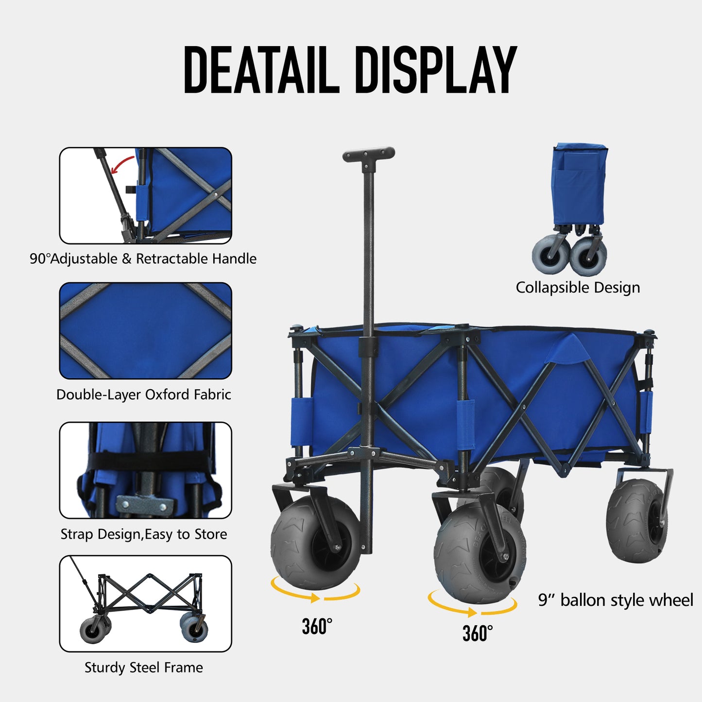 OKEYOLIVE Collapsible Beach Cart w/ Balloon Style Wheels