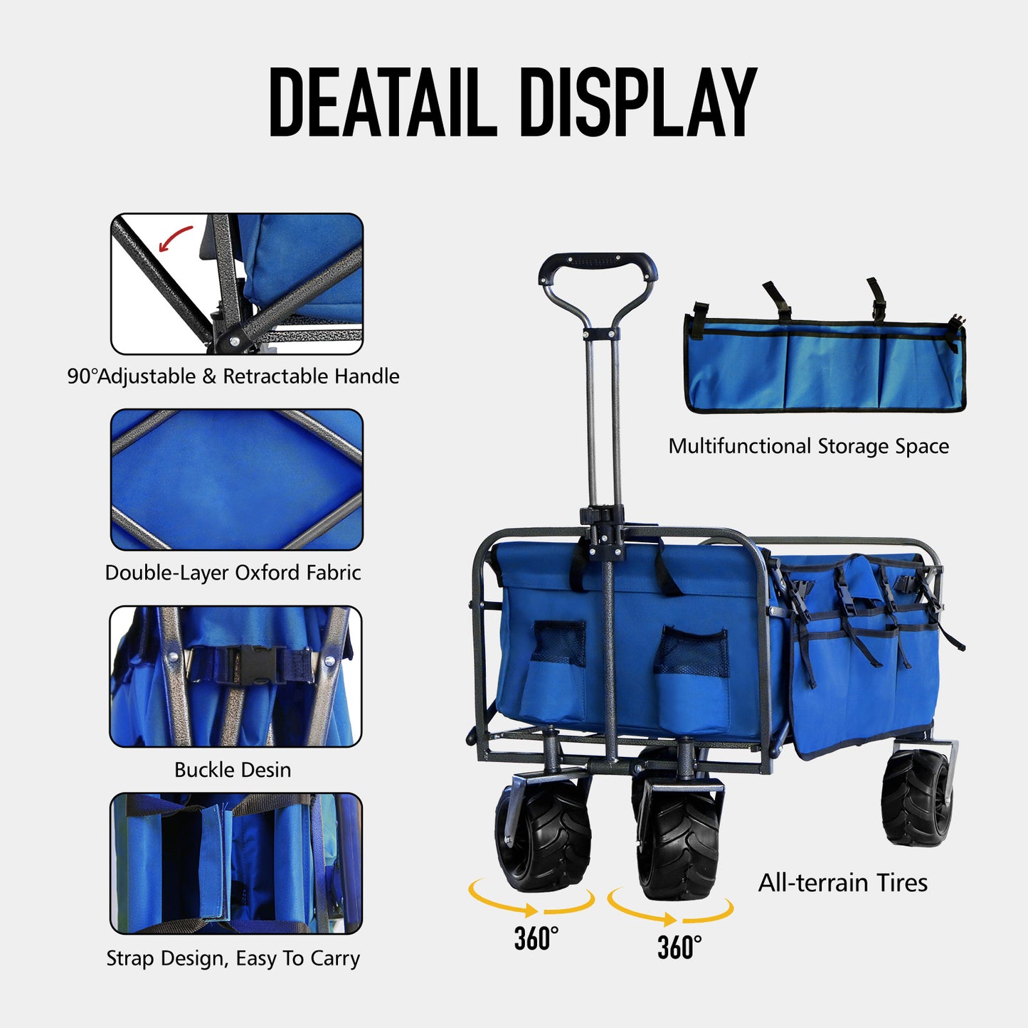 OKEYOLIVE Collapsible Utility Wagon Cart w/ Side Pocket