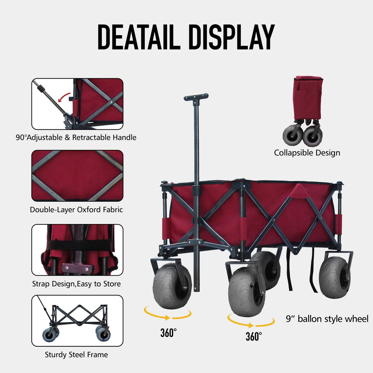 OKEYOLIVE Collapsible Beach Cart w/ Balloon Style Wheels