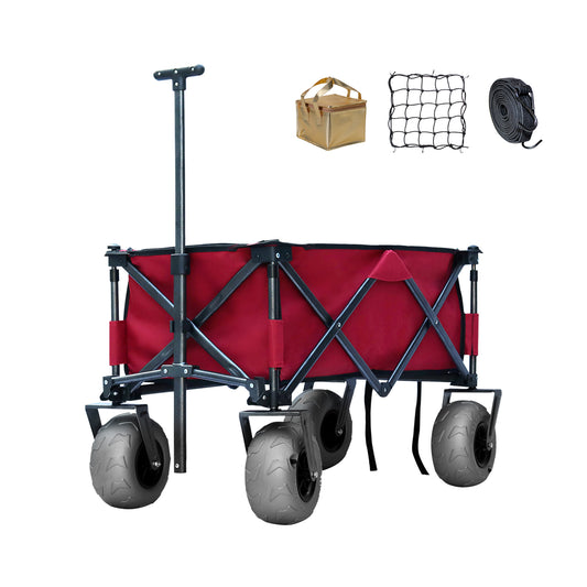 OKEYOLIVE Collapsible Beach Cart w/ Balloon Style Wheels