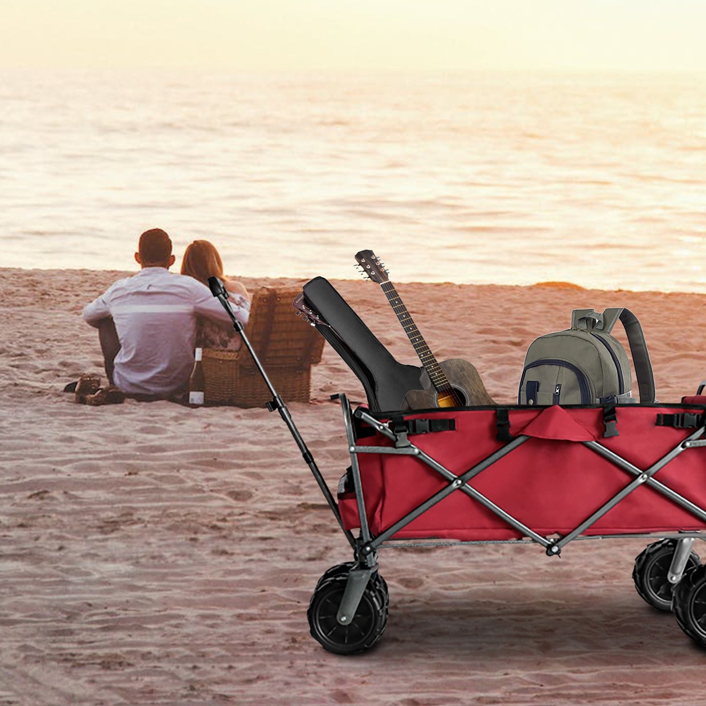 OKEYOLIVE Collapsible Utility Wagon Cart w/ Side Pocket