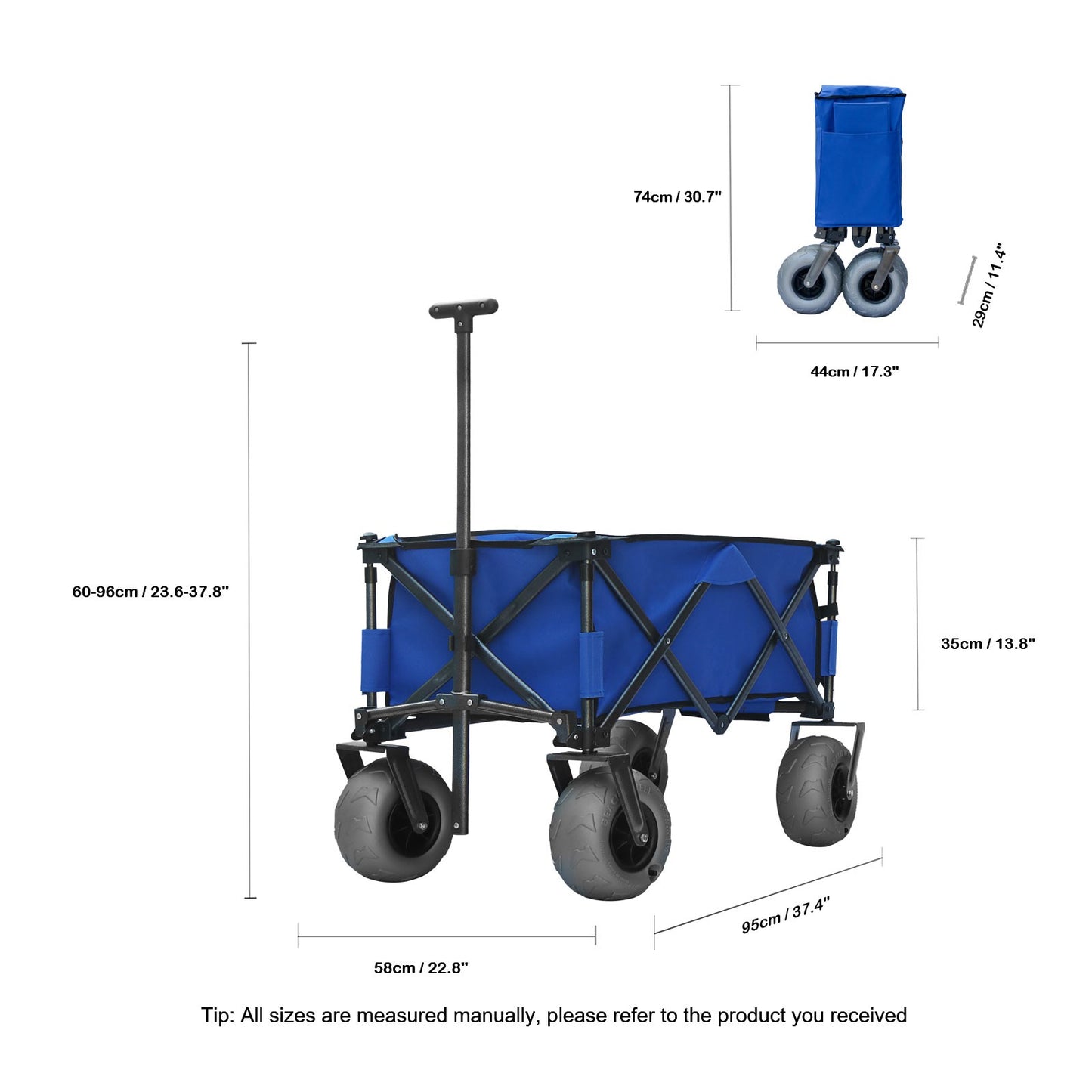 OKEYOLIVE Collapsible Beach Cart w/ Balloon Style Wheels