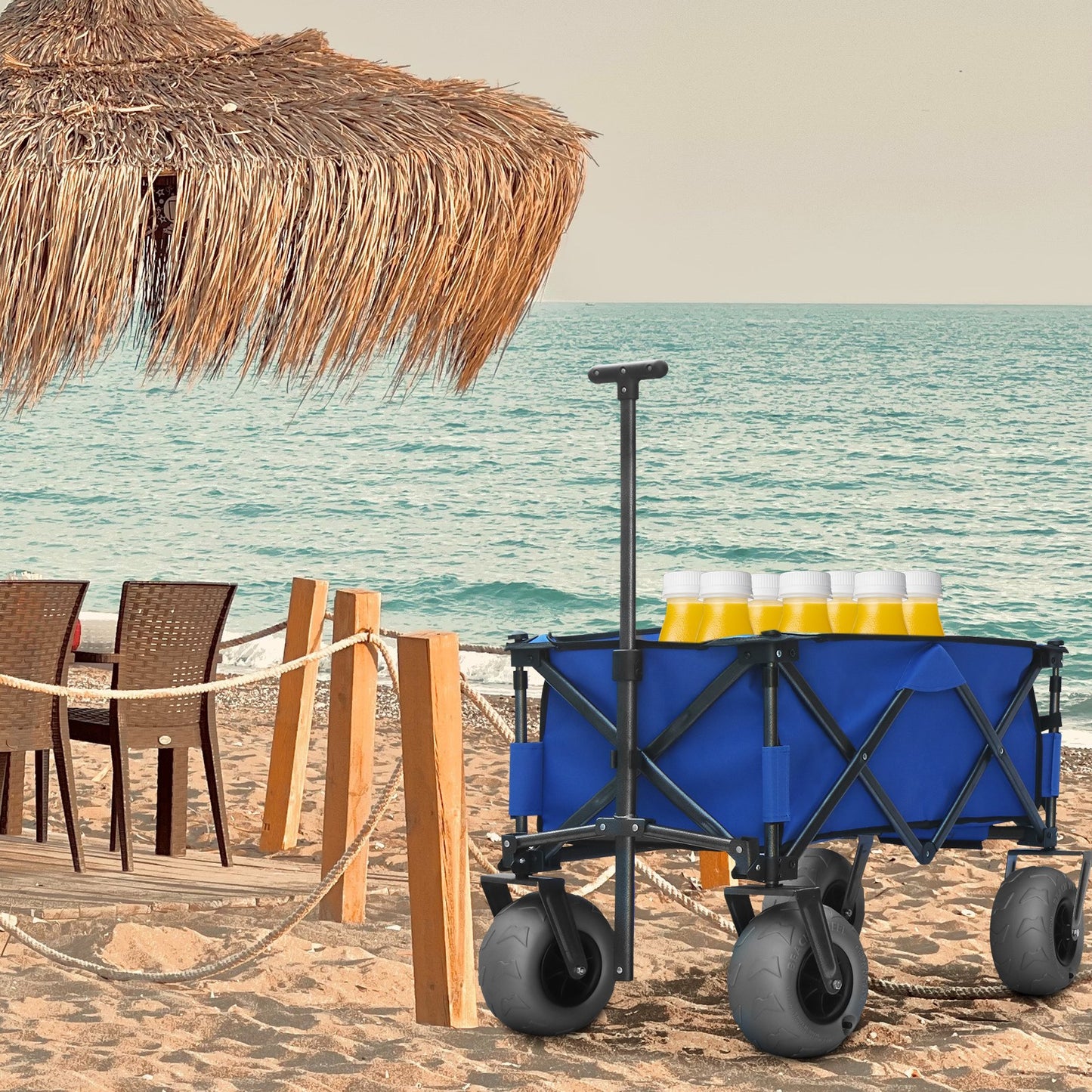 OKEYOLIVE Collapsible Beach Cart w/ Balloon Style Wheels