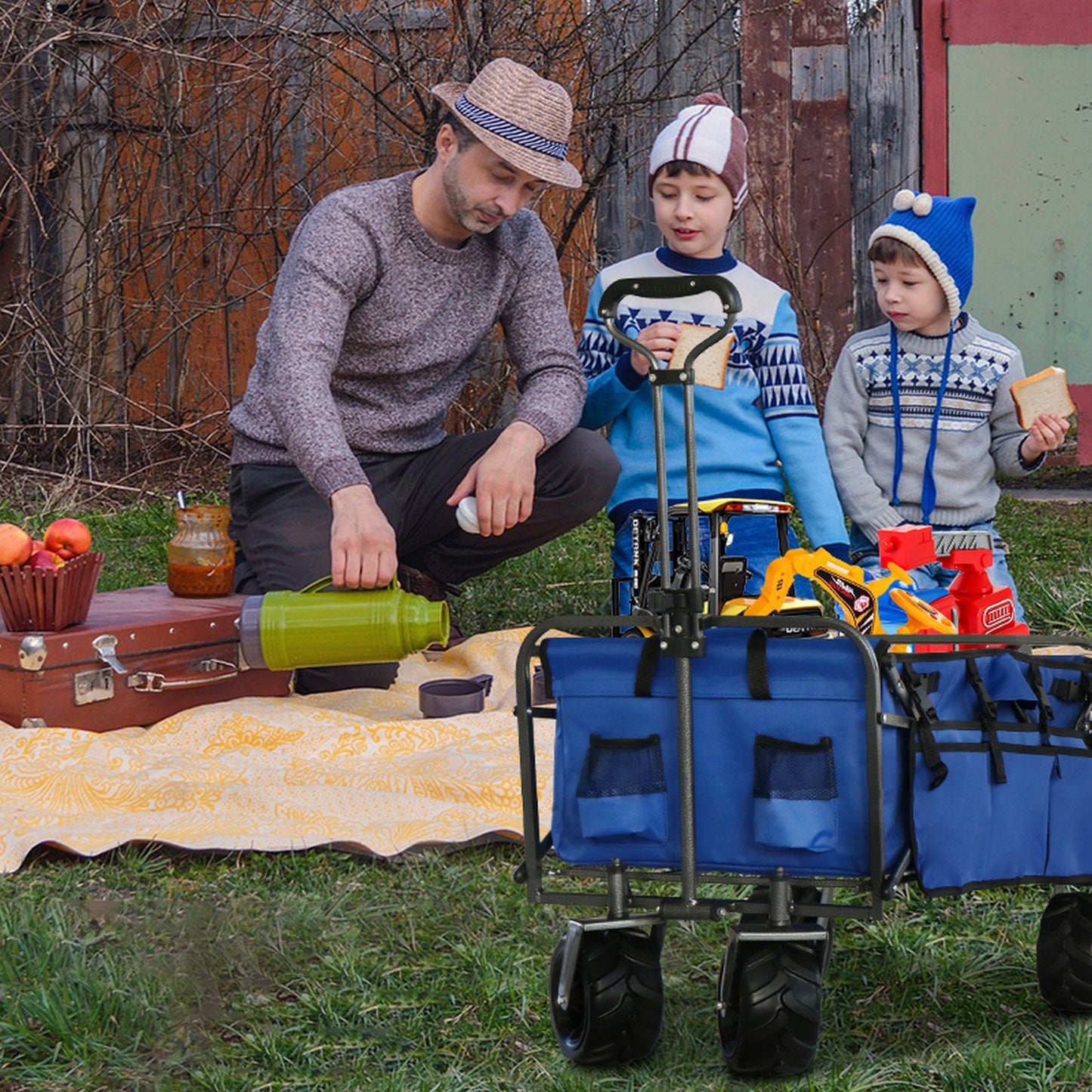 OKEYOLIVE Collapsible Utility Wagon Cart w/ Side Pocket