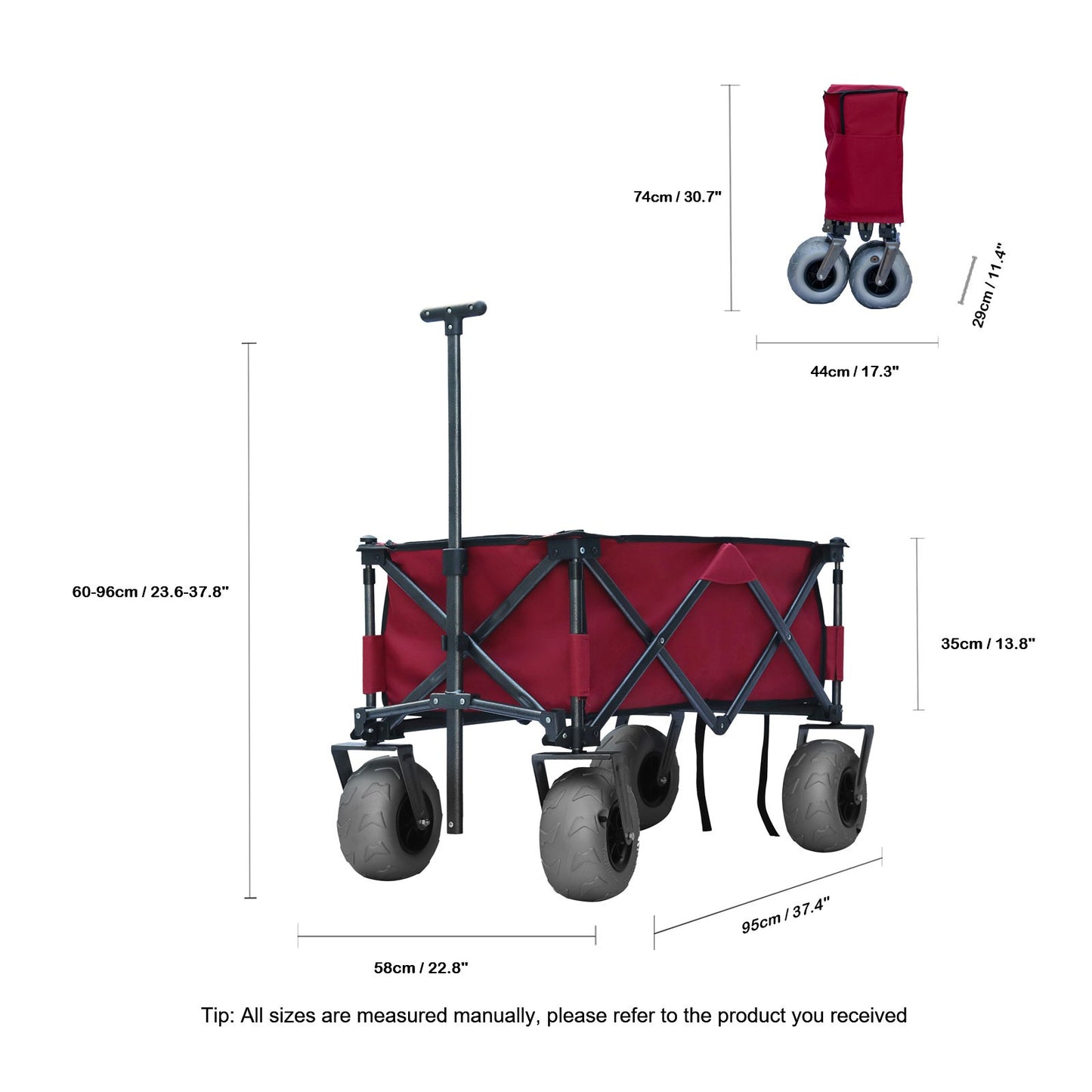 OKEYOLIVE Collapsible Beach Cart w/ Balloon Style Wheels