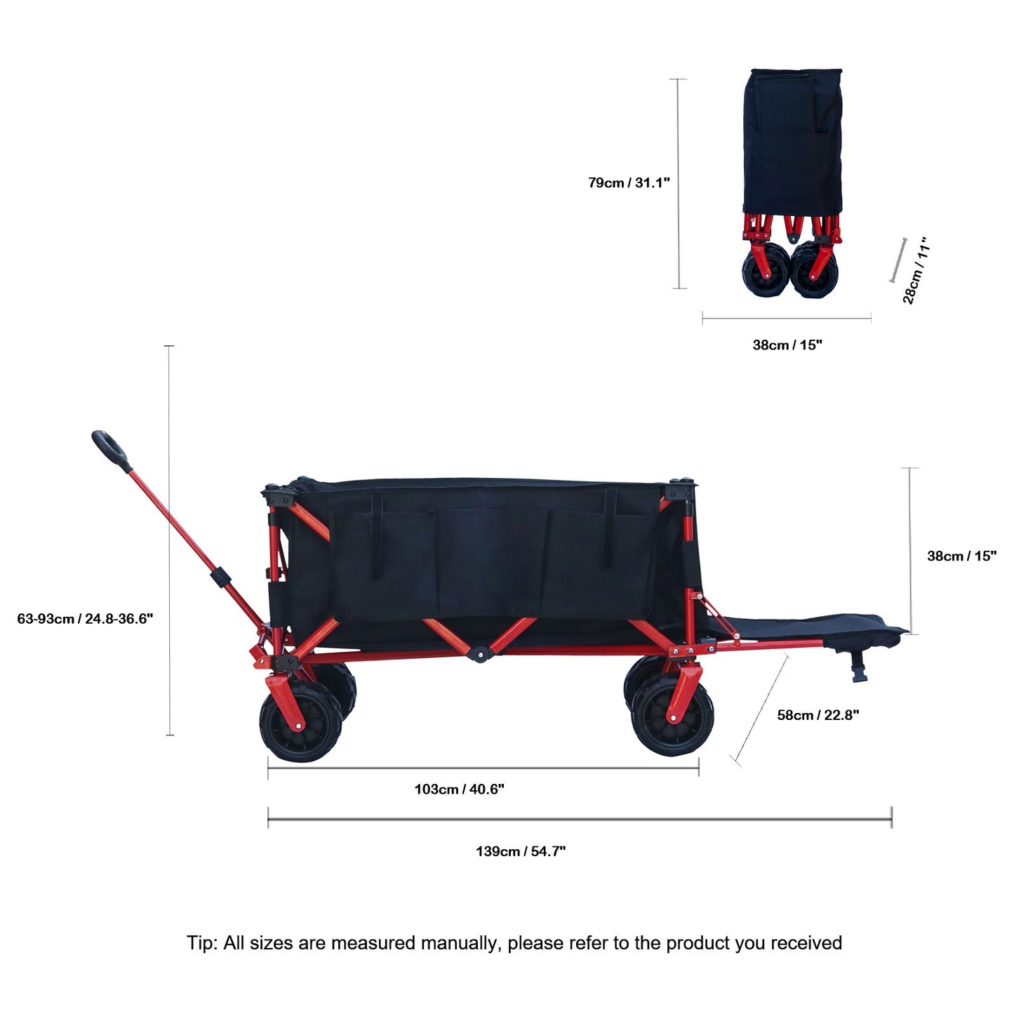 OKEYOLIVE Folding Wagon Cart w/ Side Pocket | Extended Design