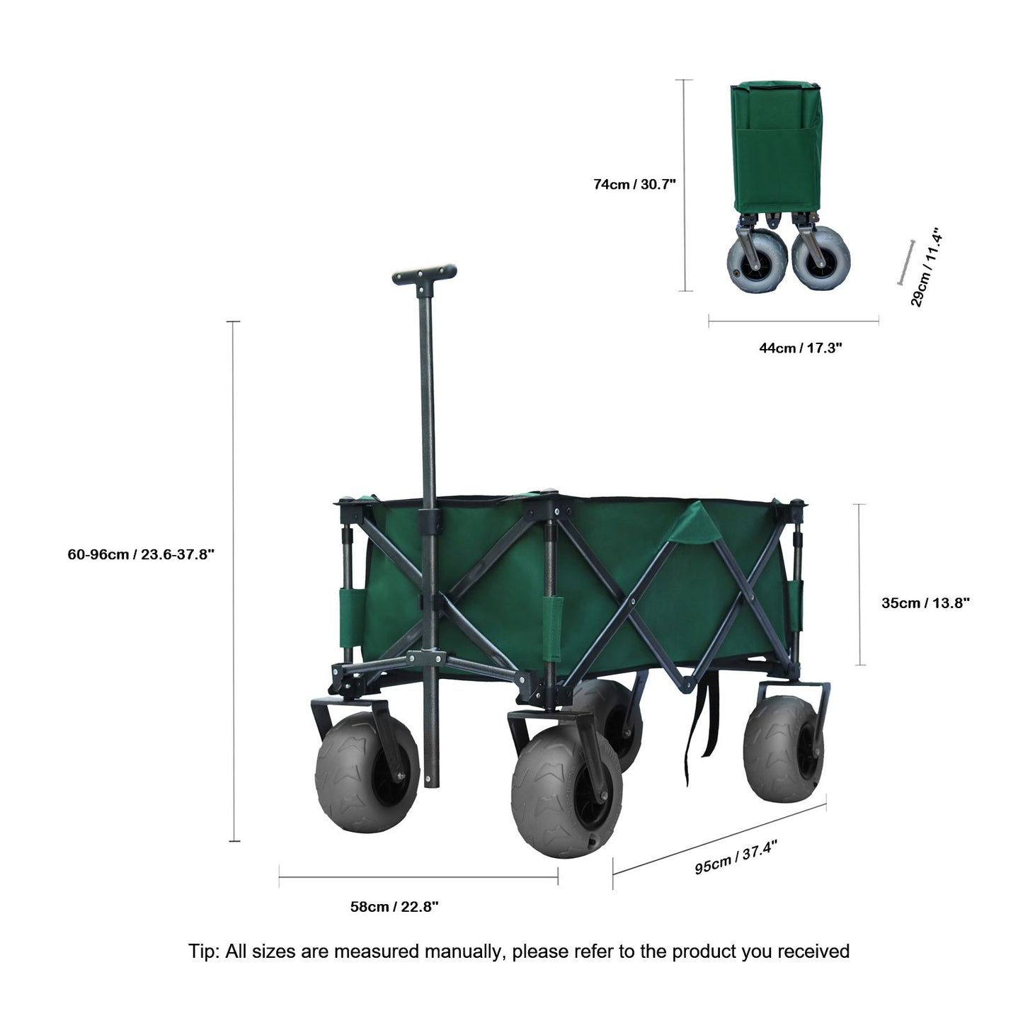 OKEYOLIVE Collapsible Beach Cart w/ Balloon Style Wheels