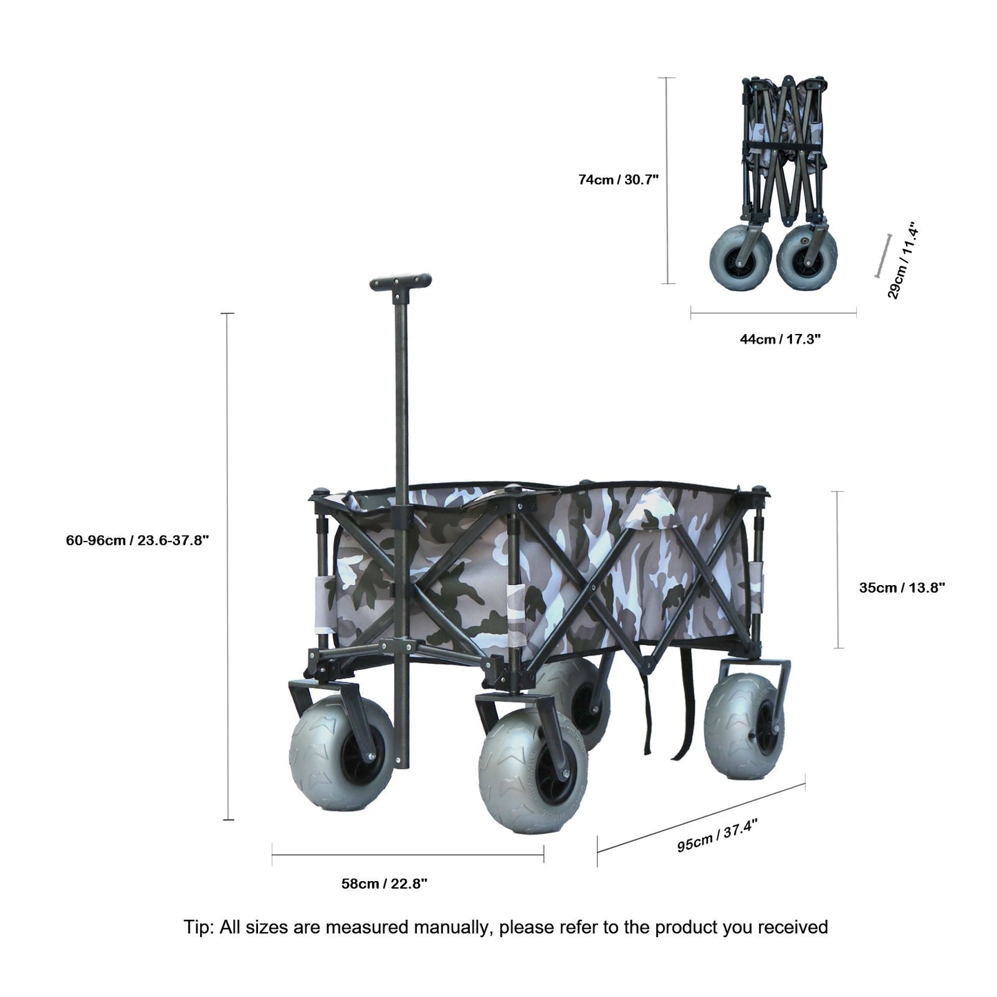 OKEYOLIVE Collapsible Beach Cart w/ Balloon Style Wheels