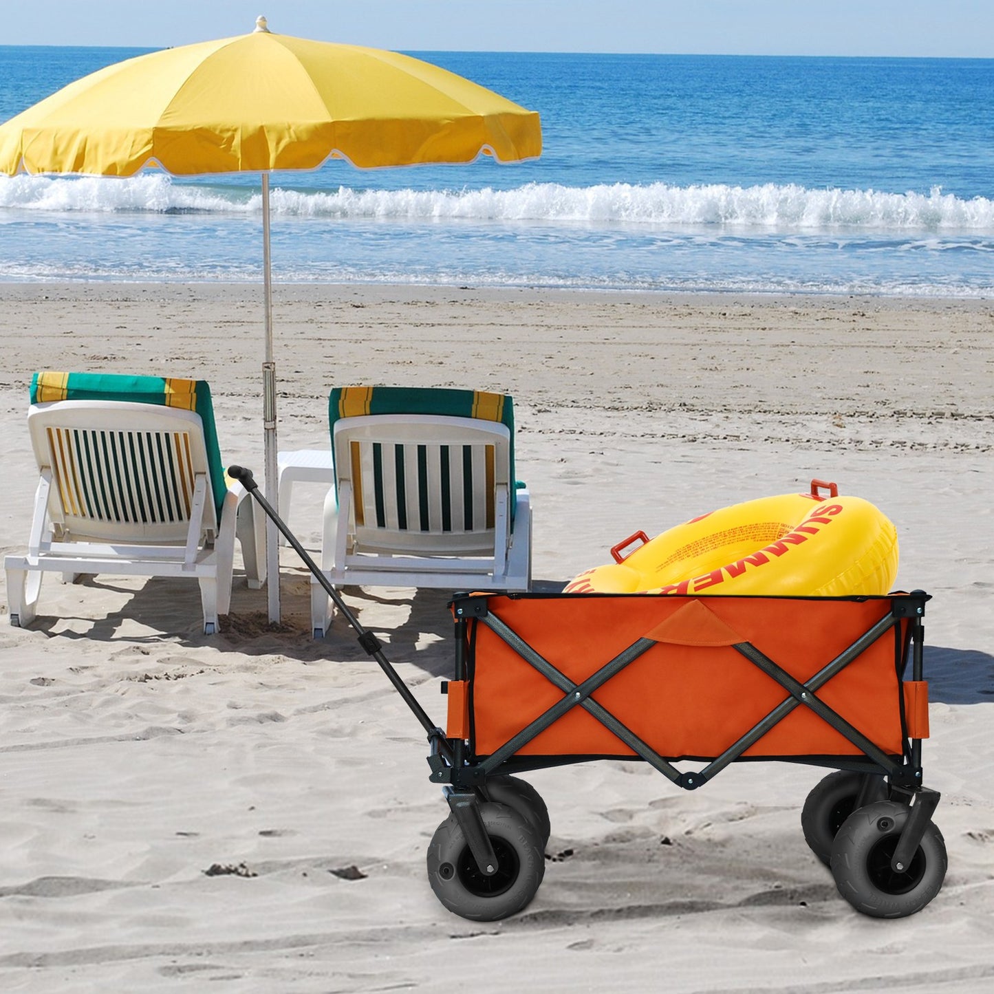 OKEYOLIVE Collapsible Beach Cart w/ Balloon Style Wheels