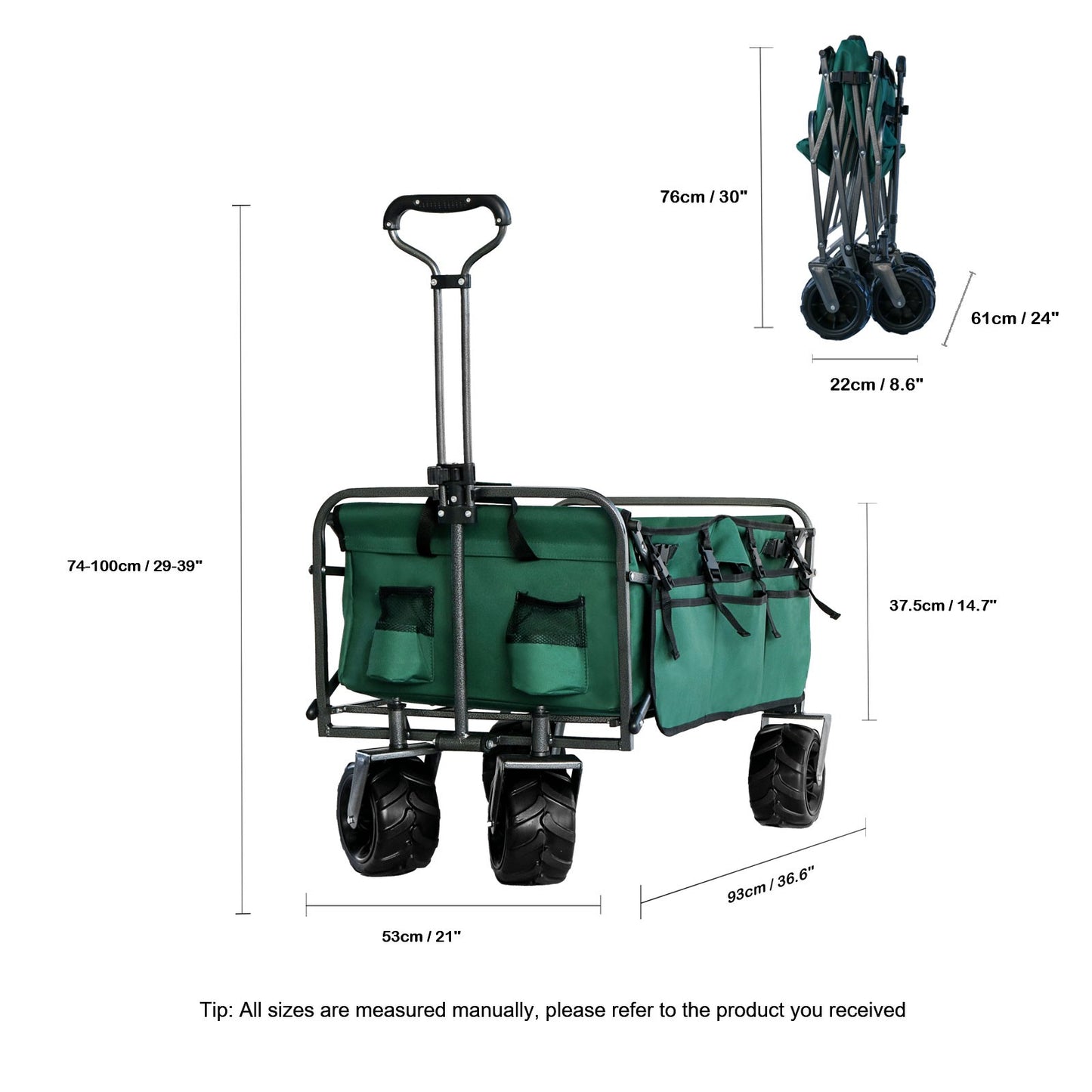 OKEYOLIVE Collapsible Utility Wagon Cart w/ Side Pocket