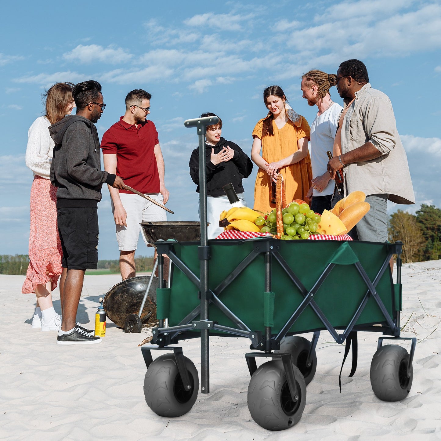 OKEYOLIVE Collapsible Beach Cart w/ Balloon Style Wheels