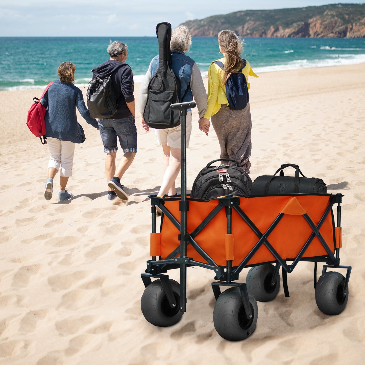 OKEYOLIVE Collapsible Beach Cart w/ Balloon Style Wheels