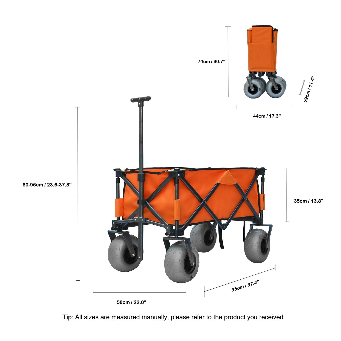 OKEYOLIVE Collapsible Beach Cart w/ Balloon Style Wheels