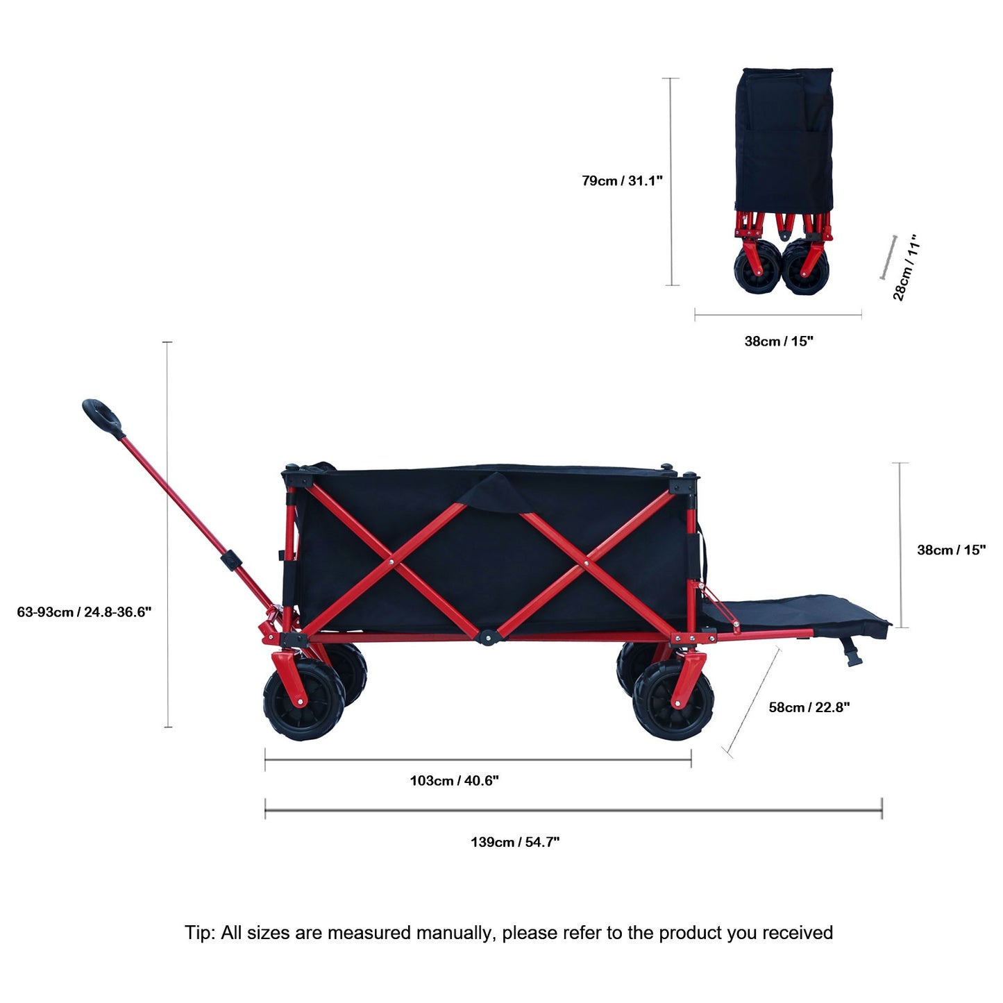 OKEYOLIVE Folding Wagon Cart w/ Side Pocket | Extended Design