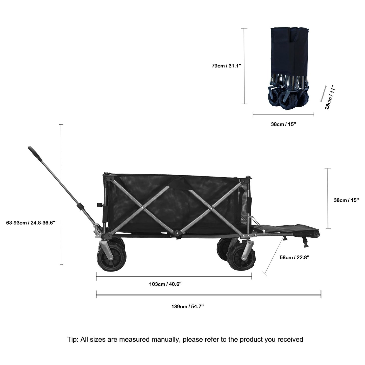 OKEYOLIVE Folding Utility Wagon Cart | All-terrain | Extended Design