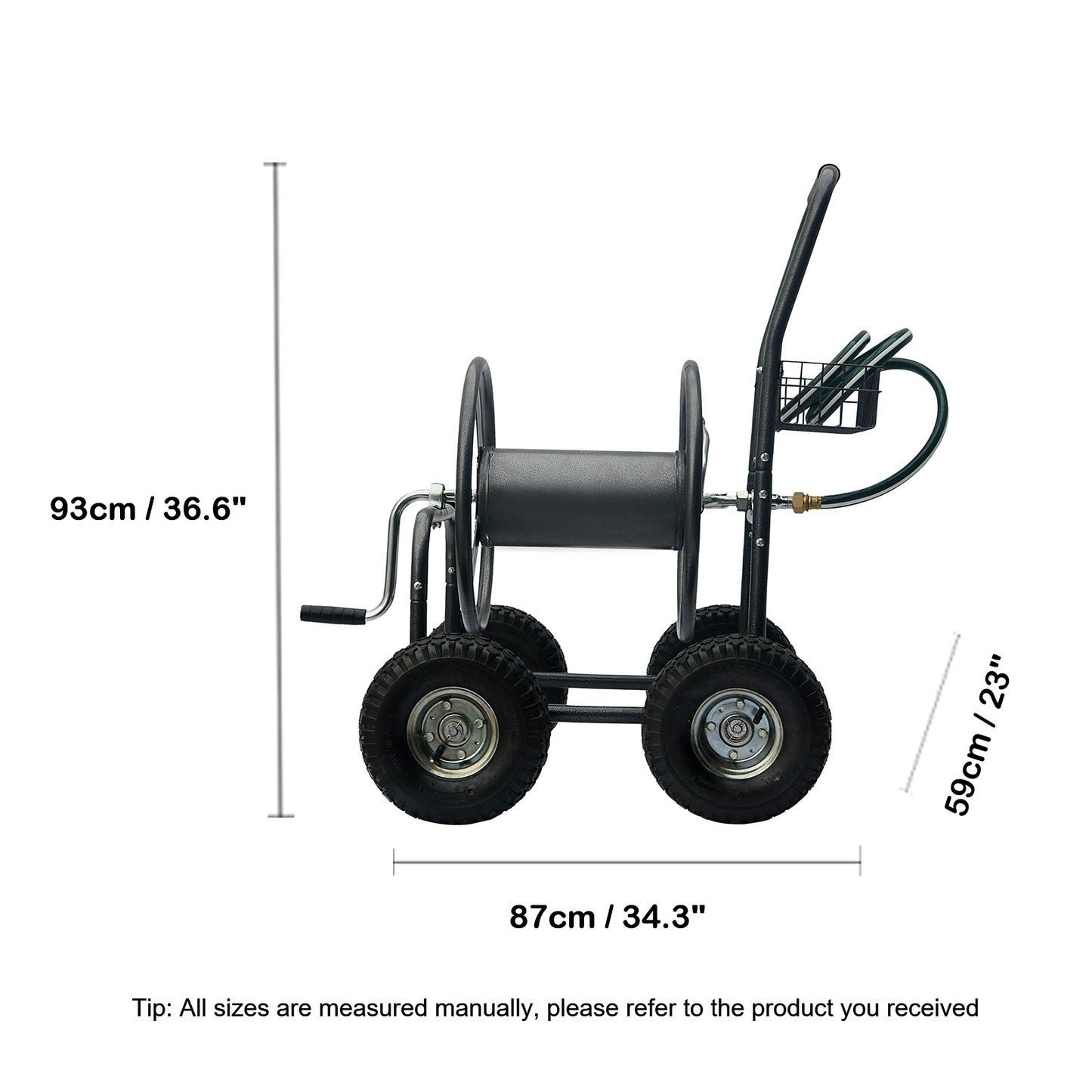 OKEYOLIVE Garden Hose Reel Cart w/ 250 ft Hose Capacity & Basket