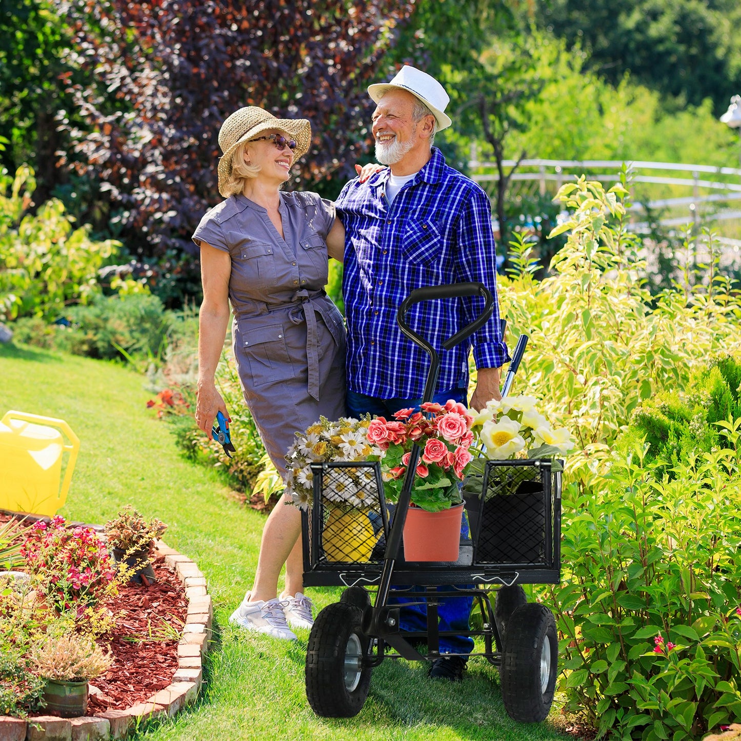 OKEYOLIVE Heavy Duty Garden Wagon Cart w/ Side Mesh, 600 lb