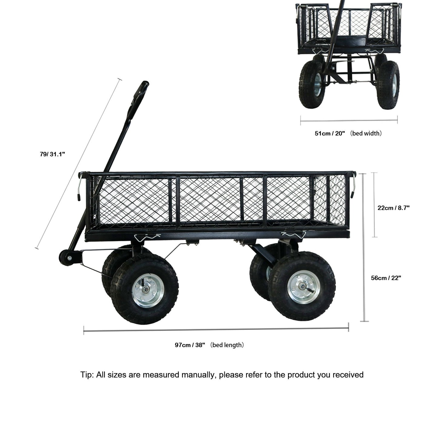 OKEYOLIVE Heavy Duty Garden Wagon Cart w/ Side Mesh, 600 lb