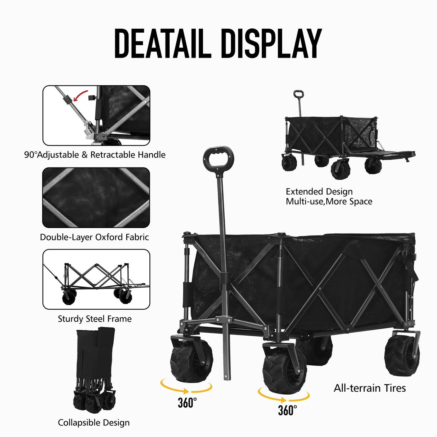 OKEYOLIVE Folding Utility Wagon Cart | All-terrain | Extended Design