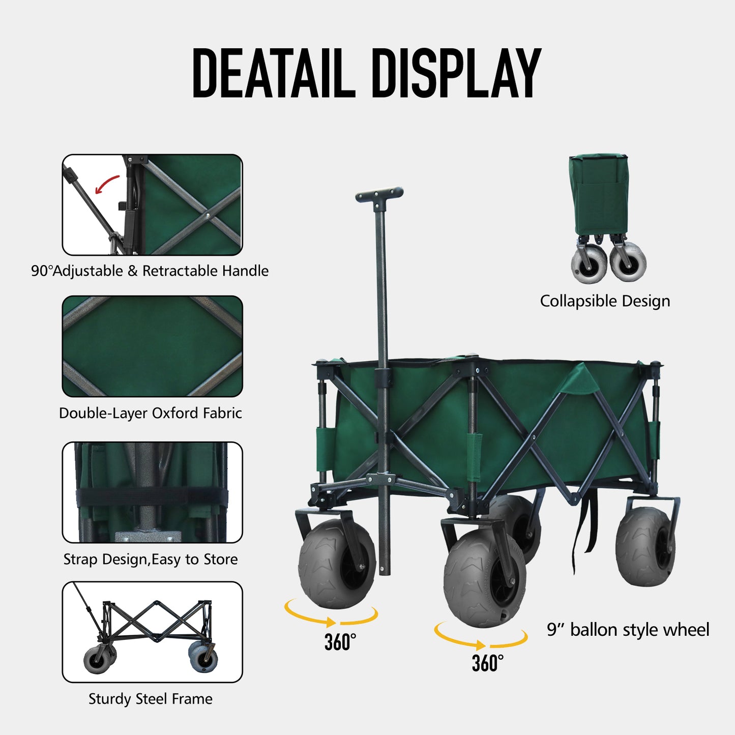 OKEYOLIVE Collapsible Beach Cart w/ Balloon Style Wheels