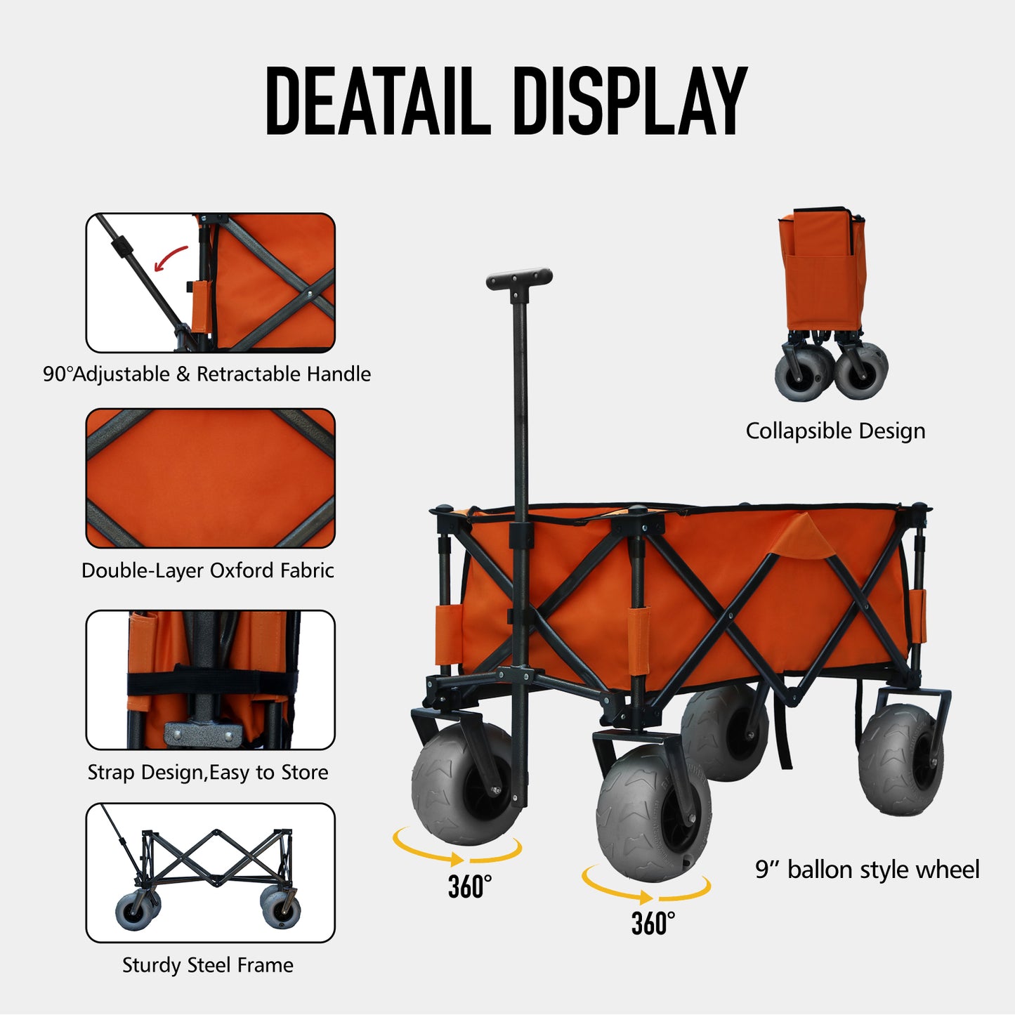 OKEYOLIVE Collapsible Beach Cart w/ Balloon Style Wheels