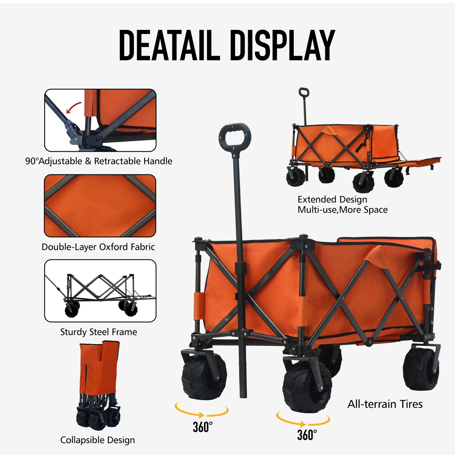 OKEYOLIVE Folding Utility Wagon Cart | All-terrain | Extended Design