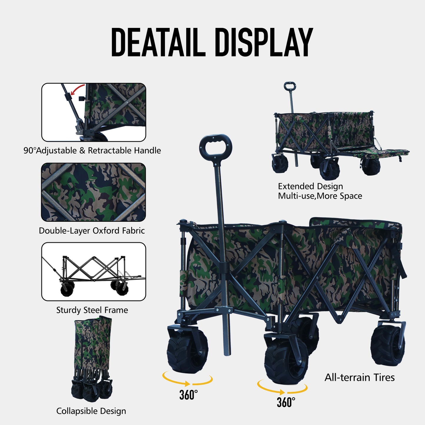 OKEYOLIVE Folding Utility Wagon Cart | All-terrain | Extended Design