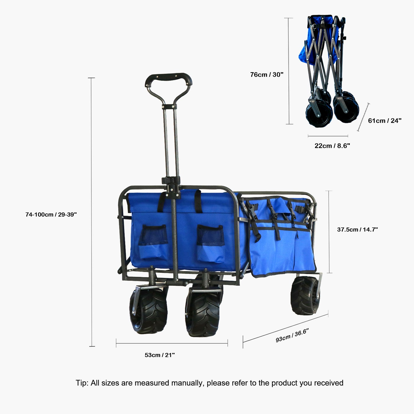 OKEYOLIVE Collapsible Utility Wagon Cart w/ Side Pocket